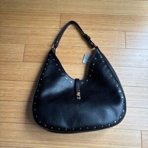 Black Leather Studded Hobo Bag